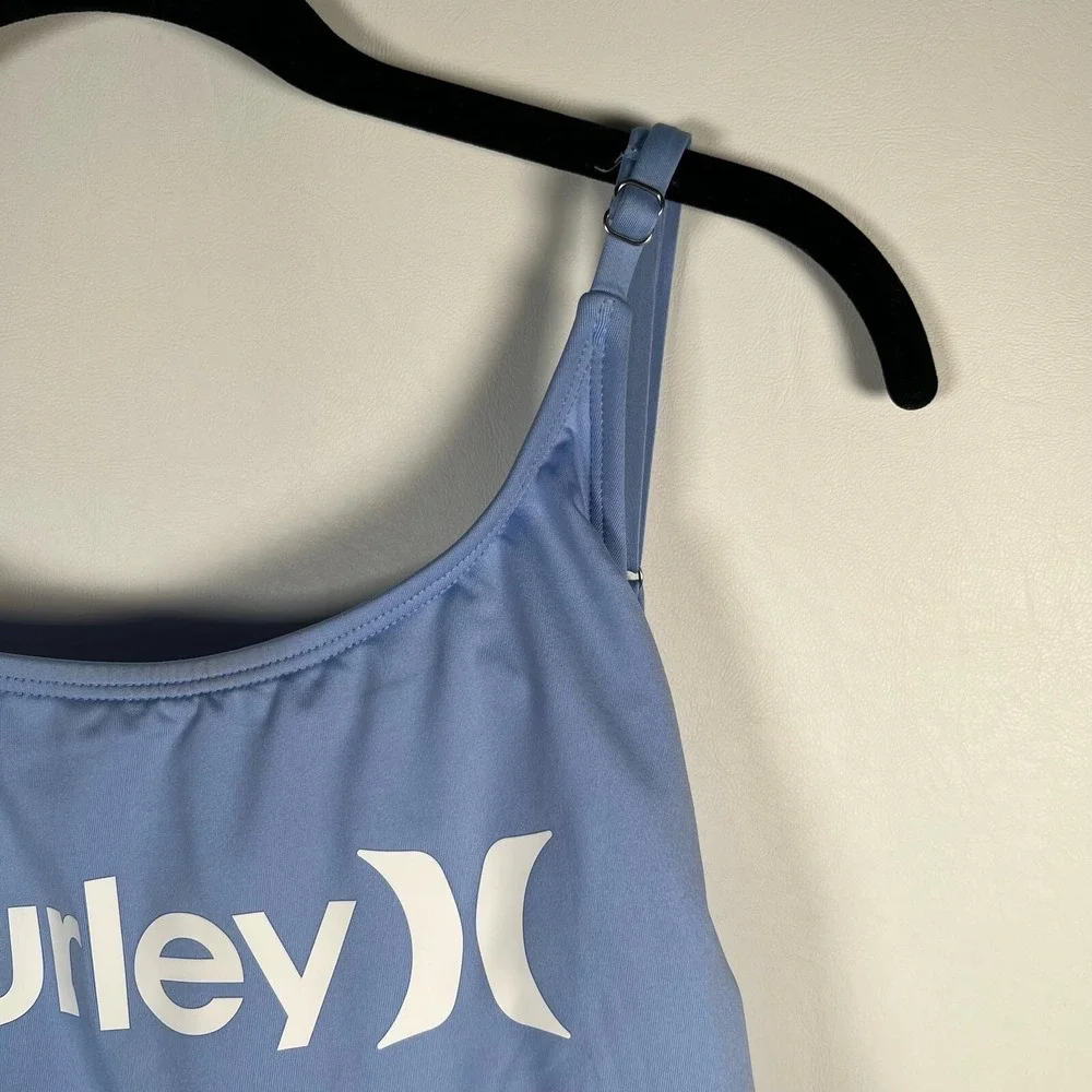 NWT Hurley Light Blue One Piece Swimsuit Front Logo Ruched Sides HURN23017 LARGE